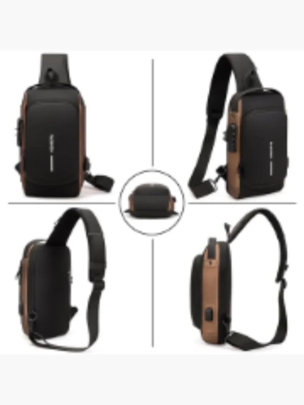 Anti-Theft USB Crossbody Sling Backpack Waterproof PU Leather